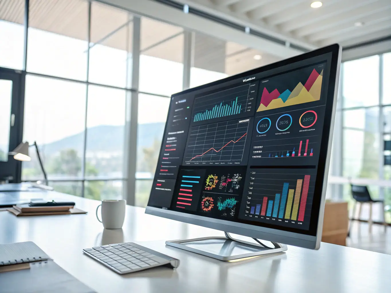 A digital illustration depicting a dashboard with lead conversion metrics, showcasing the impact of AI on lead qualification and nurturing.